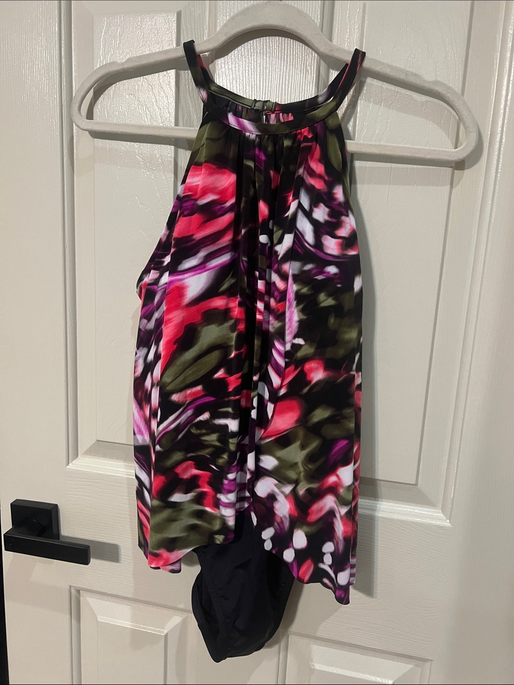 Magicsuit Black Multi Halter Swim Top with Pink Accents